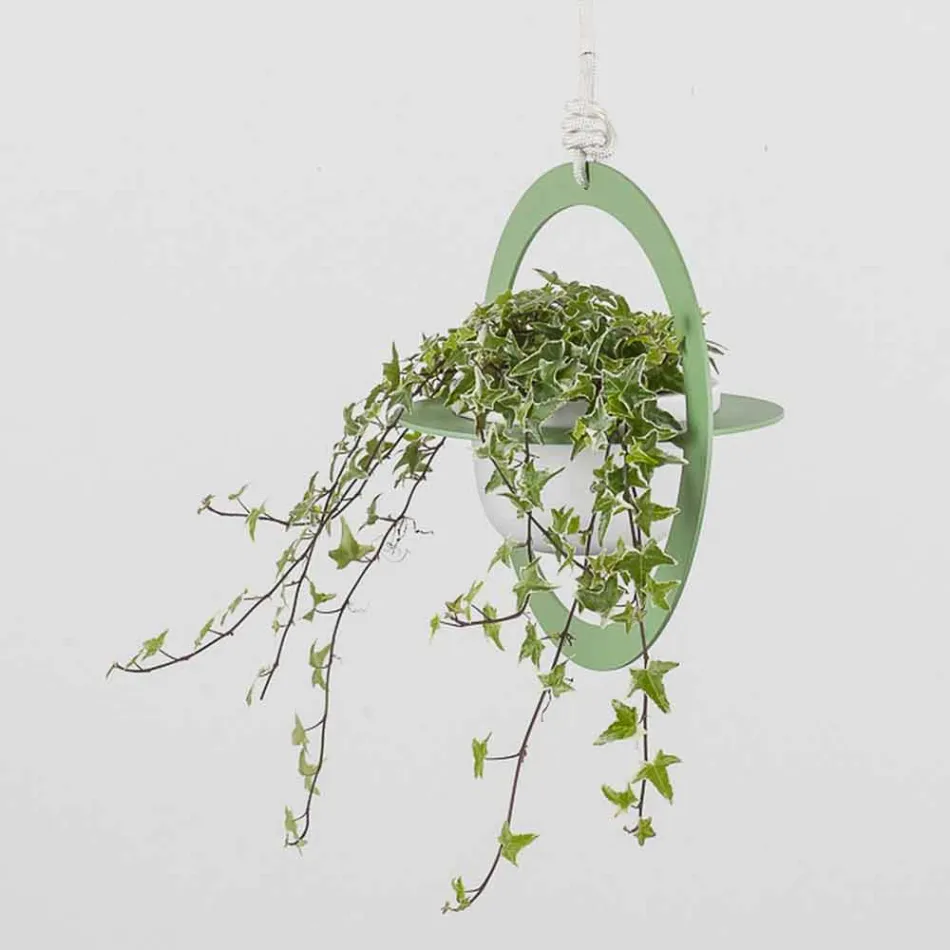 Hanging Flower Vase in Steel and Ceramic Made in Italy - Leotta Viadurini