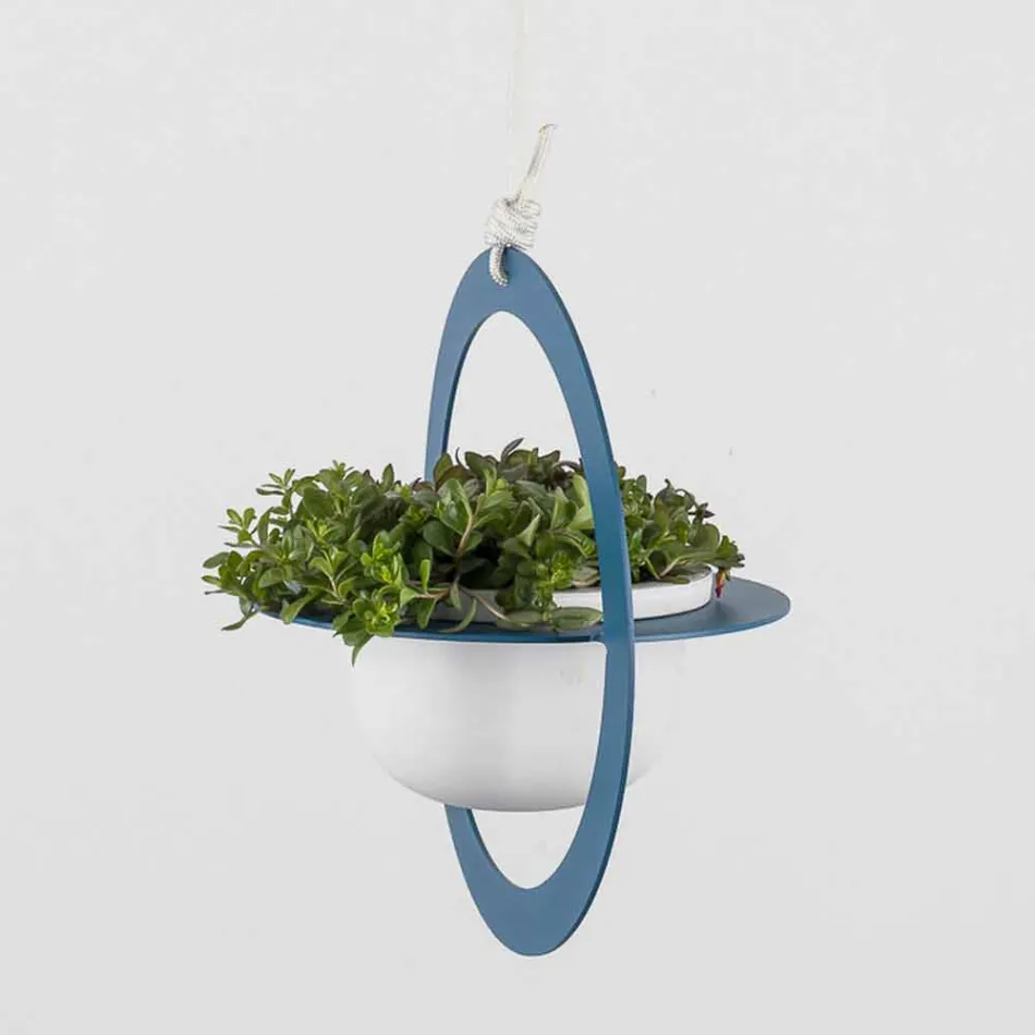 Hanging Flower Vase in Steel and Ceramic Made in Italy - Leotta Viadurini