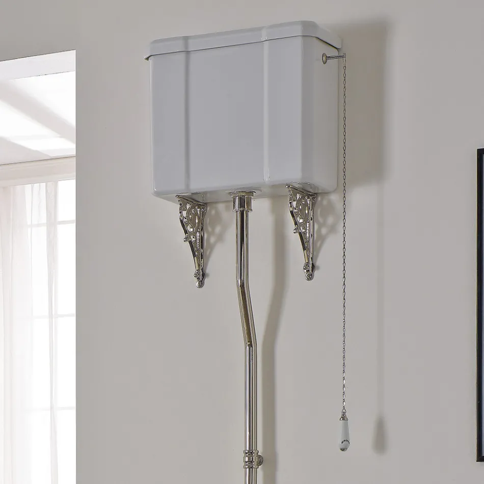 White Ceramic Floor Vase with Black Seat Made in Italy - Nausica Viadurini