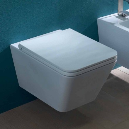 Ceramic wall-hung toilet, modern design, Sun Square made in Italy Viadurini