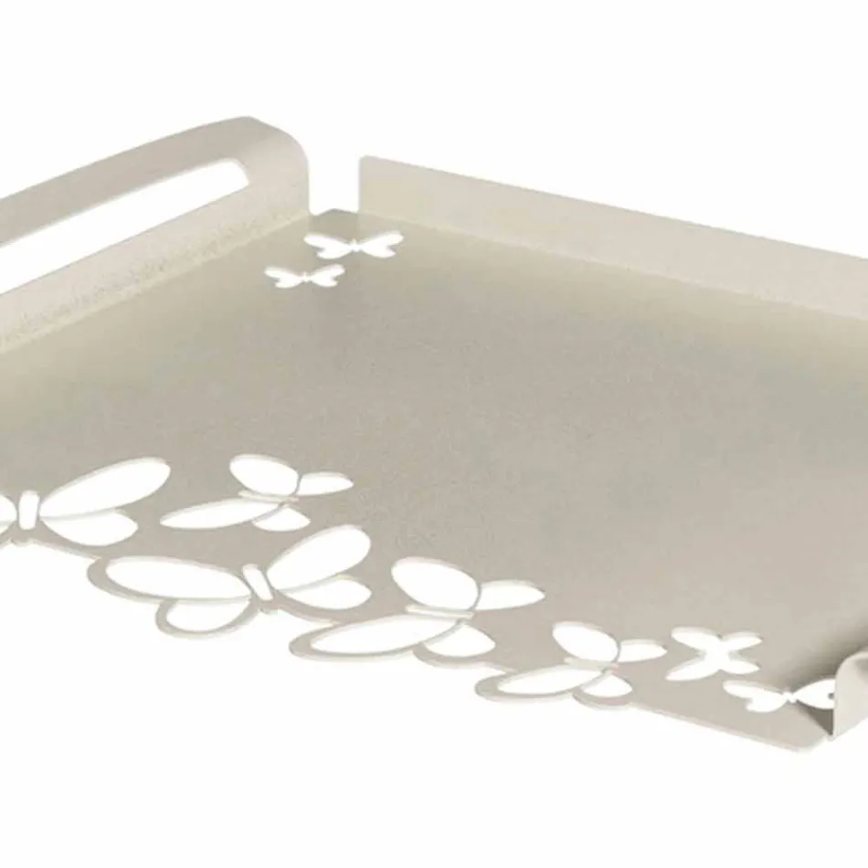 White, Beige or Ivory Iron Design Serving Tray Made in Italy - Leiden Viadurini