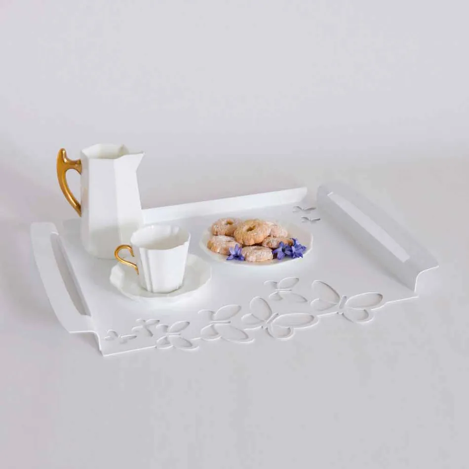 White, Beige or Ivory Iron Design Serving Tray Made in Italy - Leiden Viadurini