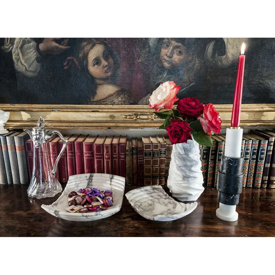 Curved Decorative Tray in Arabescato Marble Made in Italy - Clifton Viadurini