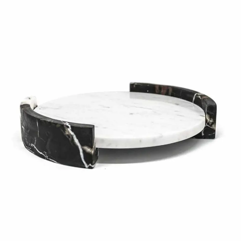 Modern Round Tray in White Carrara Marble Made in Italy - Chet Viadurini