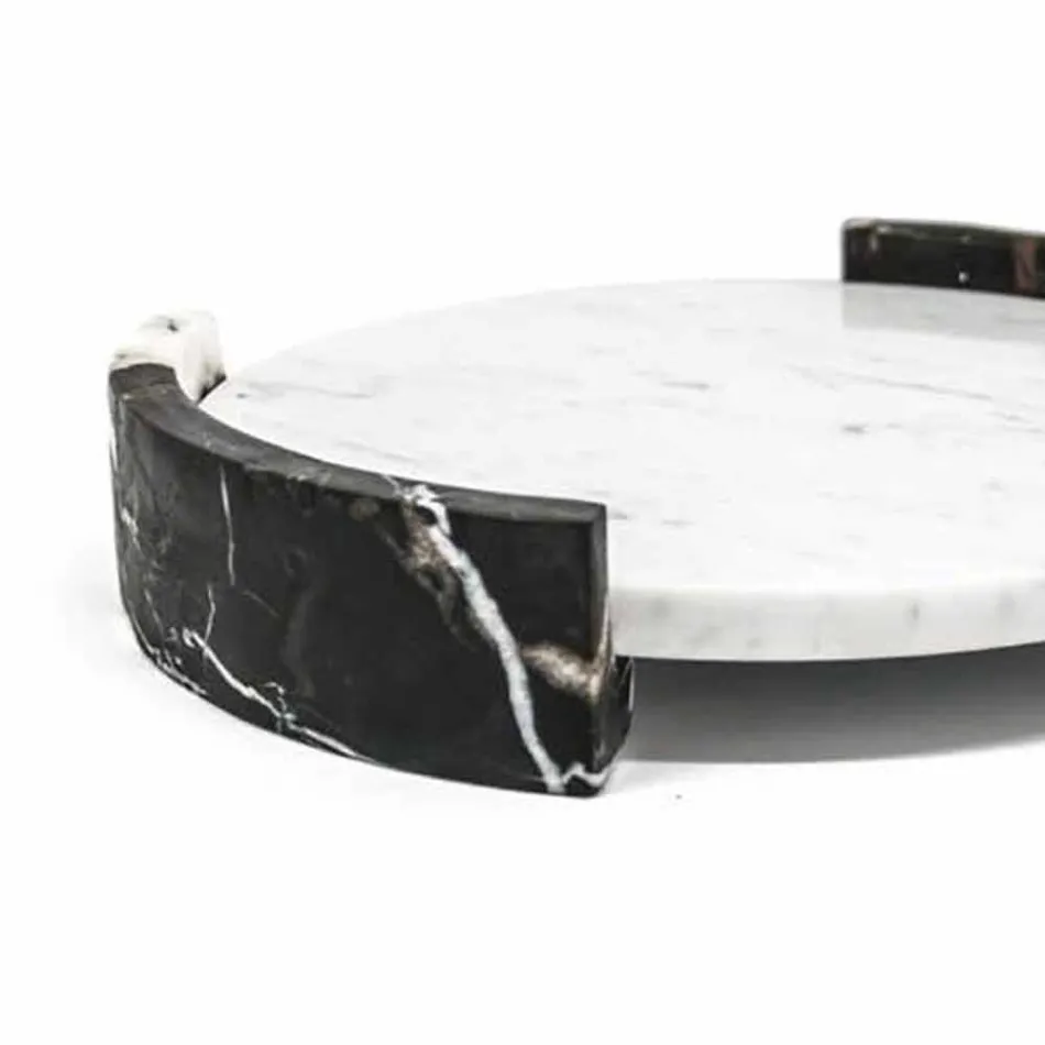 Modern Round Tray in White Carrara Marble Made in Italy - Chet Viadurini