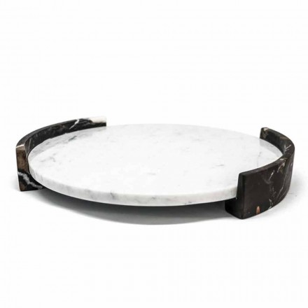 Modern Round Tray in White Carrara Marble Made in Italy - Chet Viadurini