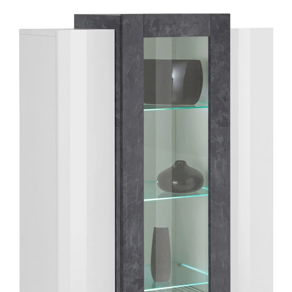 Showcase 3 Doors Lounge White and Anthracite Wood, Cement or Maple - Therese Viadurini