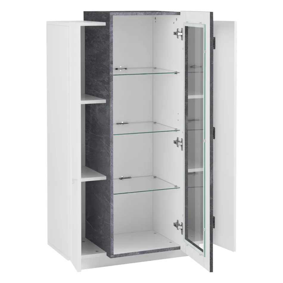 Showcase 3 Doors Lounge White and Anthracite Wood, Cement or Maple - Therese Viadurini