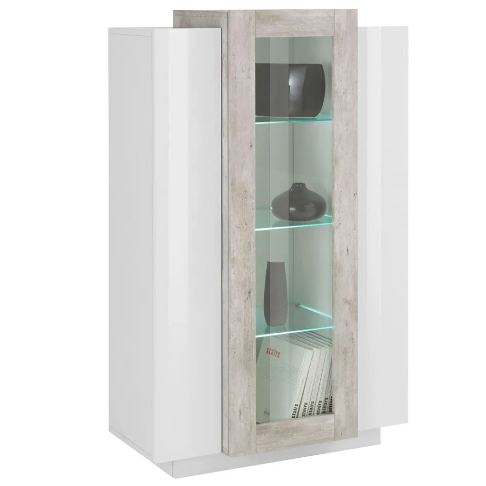 Showcase 3 Doors Lounge White and Anthracite Wood, Cement or Maple - Therese Viadurini