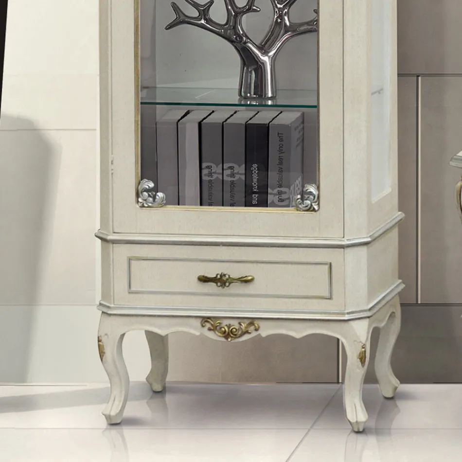 Classic Showcase with Door and White Wooden Drawer Made in Italy - Cheverny Viadurini