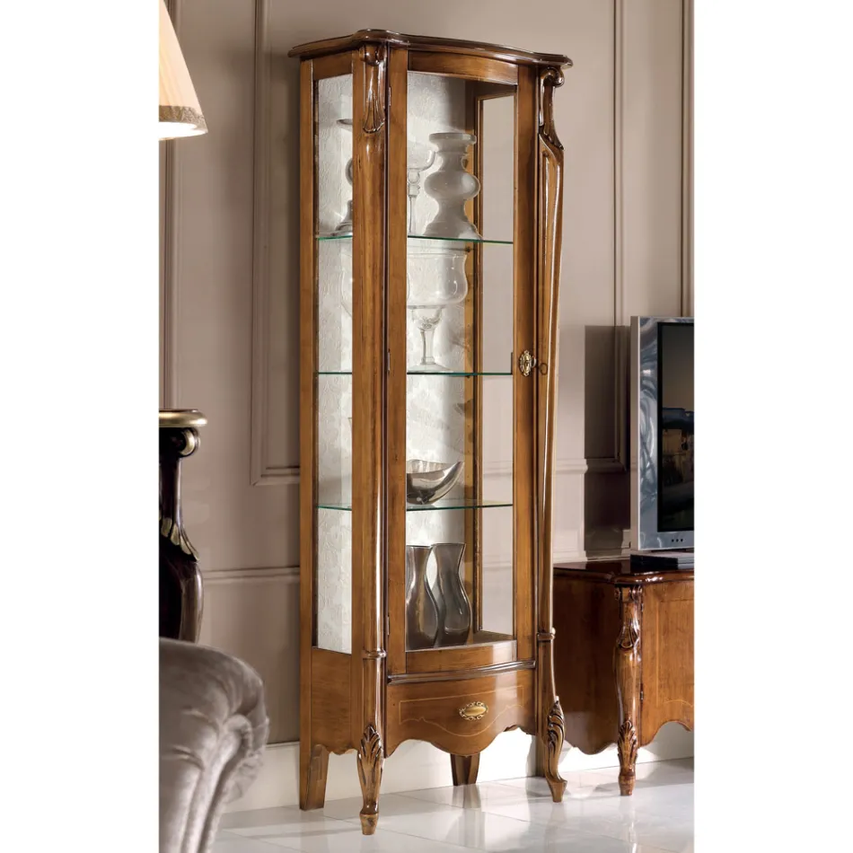 Classic Showcase with White or Walnut Wood Door Made in Italy - Caligola Viadurini