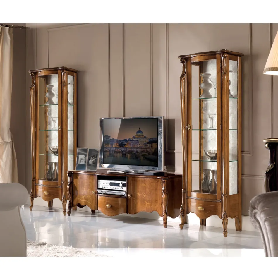 Classic Showcase with White or Walnut Wood Door Made in Italy - Caligola Viadurini