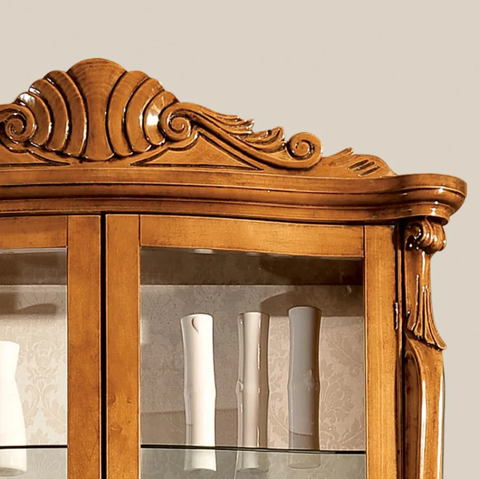 Classic Showcase in Inlaid Walnut Wood 4 Doors Made in Italy - Commodo Viadurini
