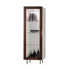 Lounge Showcase with 1 Door in White and Canaletto Finish Made in Italy - Gerd Viadurini