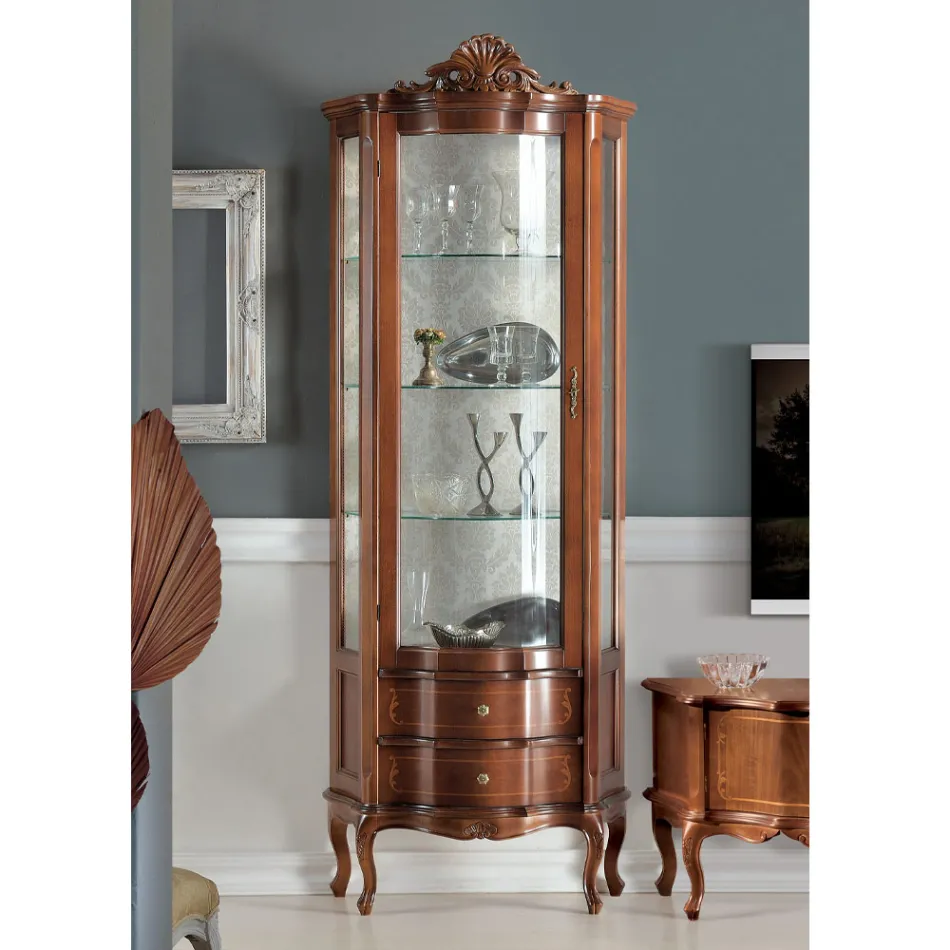 Lounge Display Cabinet 1 Door and 2 Wooden Drawers Made in Italy - Leonor Viadurini