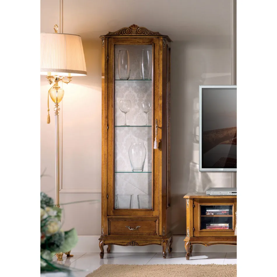 Classic Lounge Showcase in Walnut Wood 1 Door Made in Italy - Ronald Viadurini