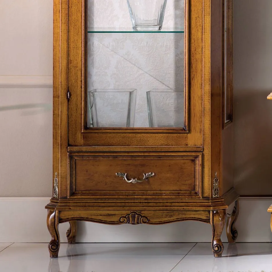 Classic Lounge Showcase in Walnut Wood 1 Door Made in Italy - Ronald Viadurini