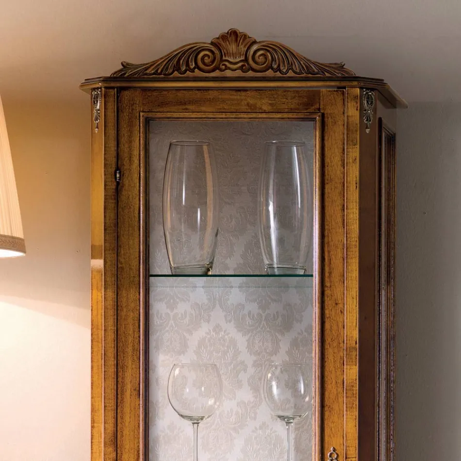 Classic Lounge Showcase in Walnut Wood 1 Door Made in Italy - Ronald Viadurini