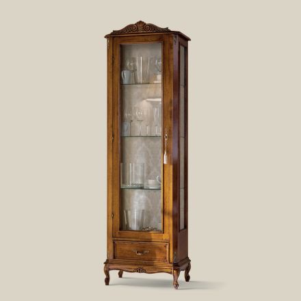 Classic Lounge Showcase in Walnut Wood 1 Door Made in Italy - Ronald Viadurini