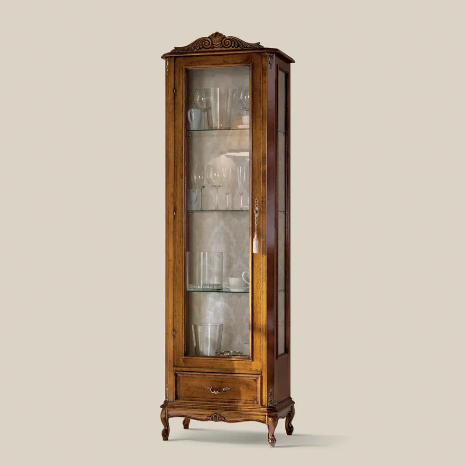 Classic Lounge Showcase in Walnut Wood 1 Door Made in Italy - Ronald Viadurini