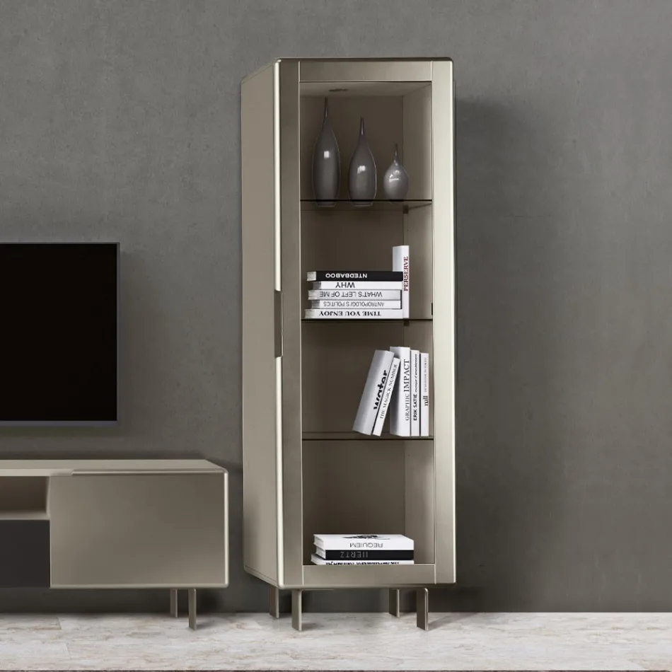 Lounge display cabinet with 1 door in MDF, nickel finish, Made in Italy - Hilde Viadurini
