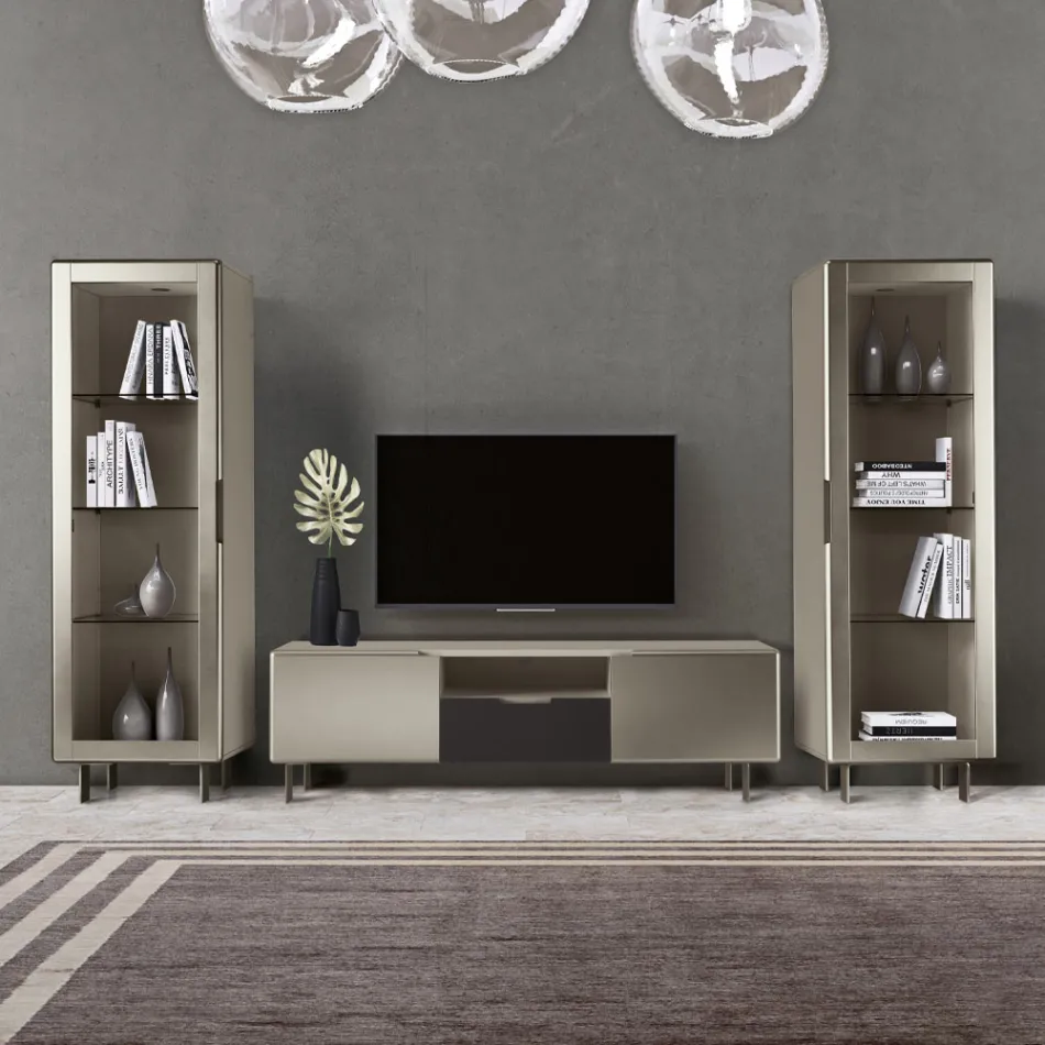 Lounge display cabinet with 1 door in MDF, nickel finish, Made in Italy - Hilde Viadurini
