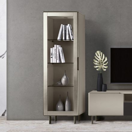 Lounge display cabinet with 1 door in MDF, nickel finish, Made in Italy - Hilde Viadurini