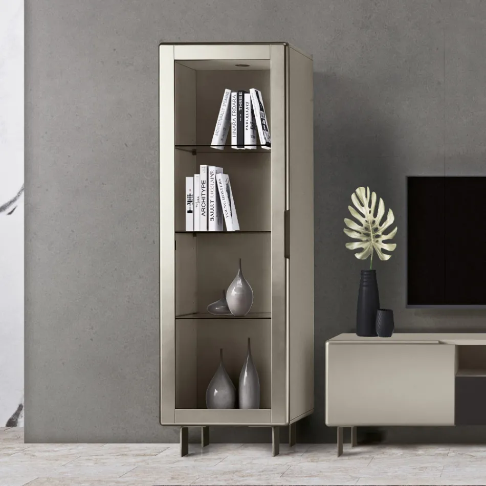 Lounge display cabinet with 1 door in MDF, nickel finish, Made in Italy - Hilde Viadurini
