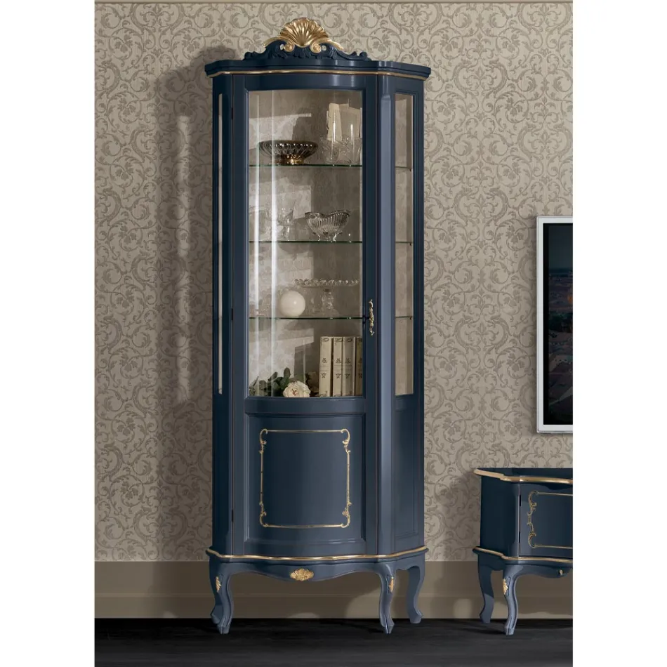 Lounge Wooden Showcase with 1 Luxury Door Made in Italy - Leonor Viadurini