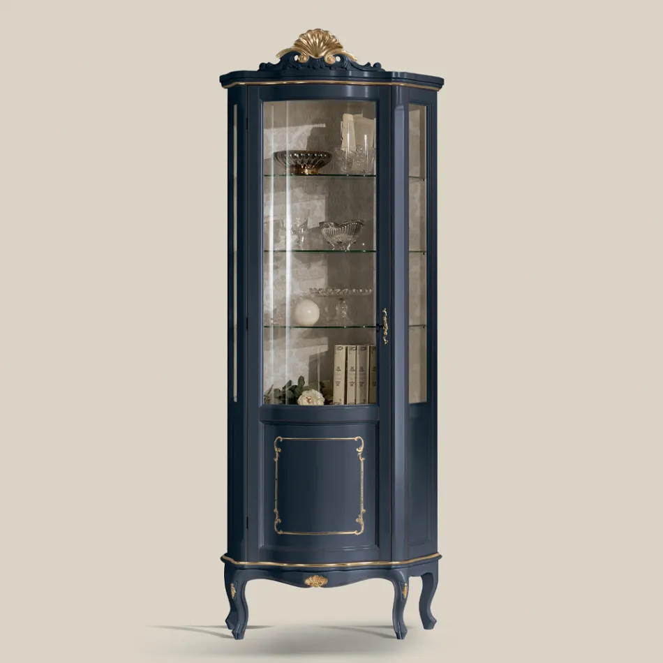 Lounge Wooden Showcase with 1 Luxury Door Made in Italy - Leonor Viadurini