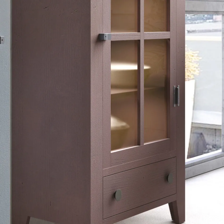 Lounge Showcase in Solid Fir Wood Entirely Made in Italy - Pascual Viadurini