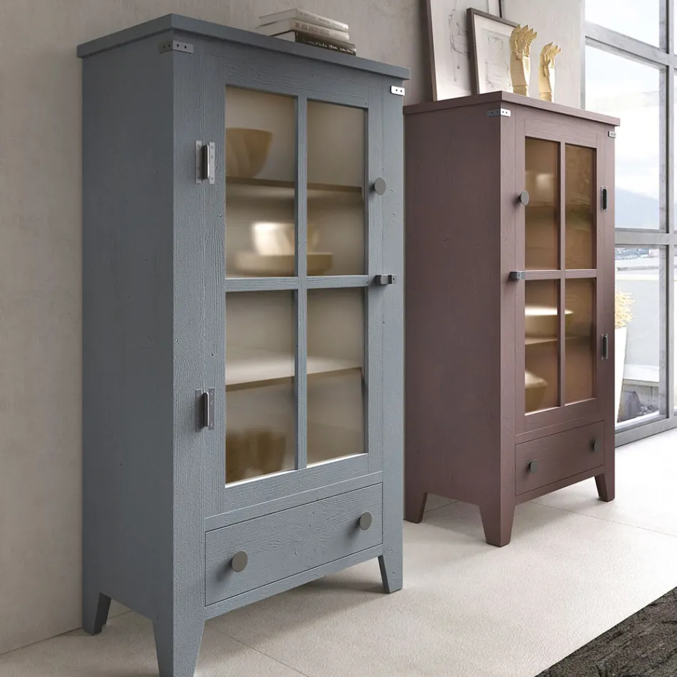 Lounge Showcase in Solid Fir Wood Entirely Made in Italy - Pascual Viadurini