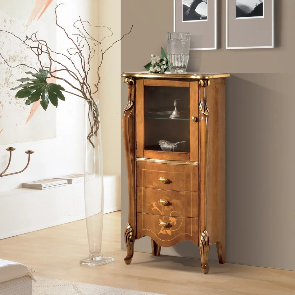 Lounge Showcase with 1 Glass Door and 3 Drawers Made in Italy - London Viadurini