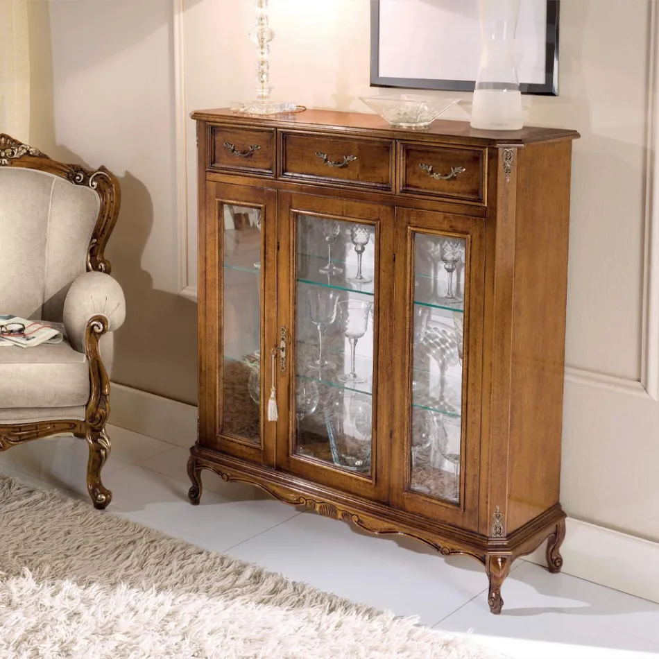 Lounge Display Cabinet in Wood with Door and 3 Drawers Made in Italy - Richard Viadurini