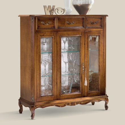 Lounge Display Cabinet in Wood with Door and 3 Drawers Made in Italy - Richard Viadurini