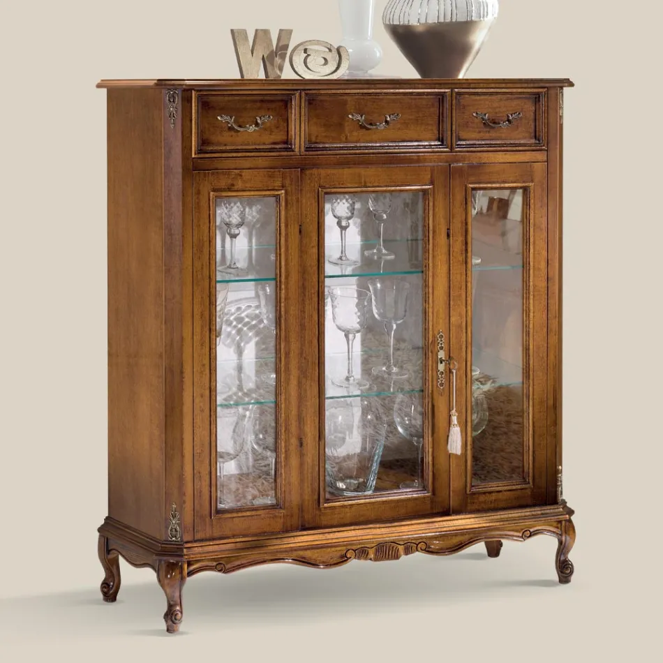 Lounge Display Cabinet in Wood with Door and 3 Drawers Made in Italy - Richard Viadurini