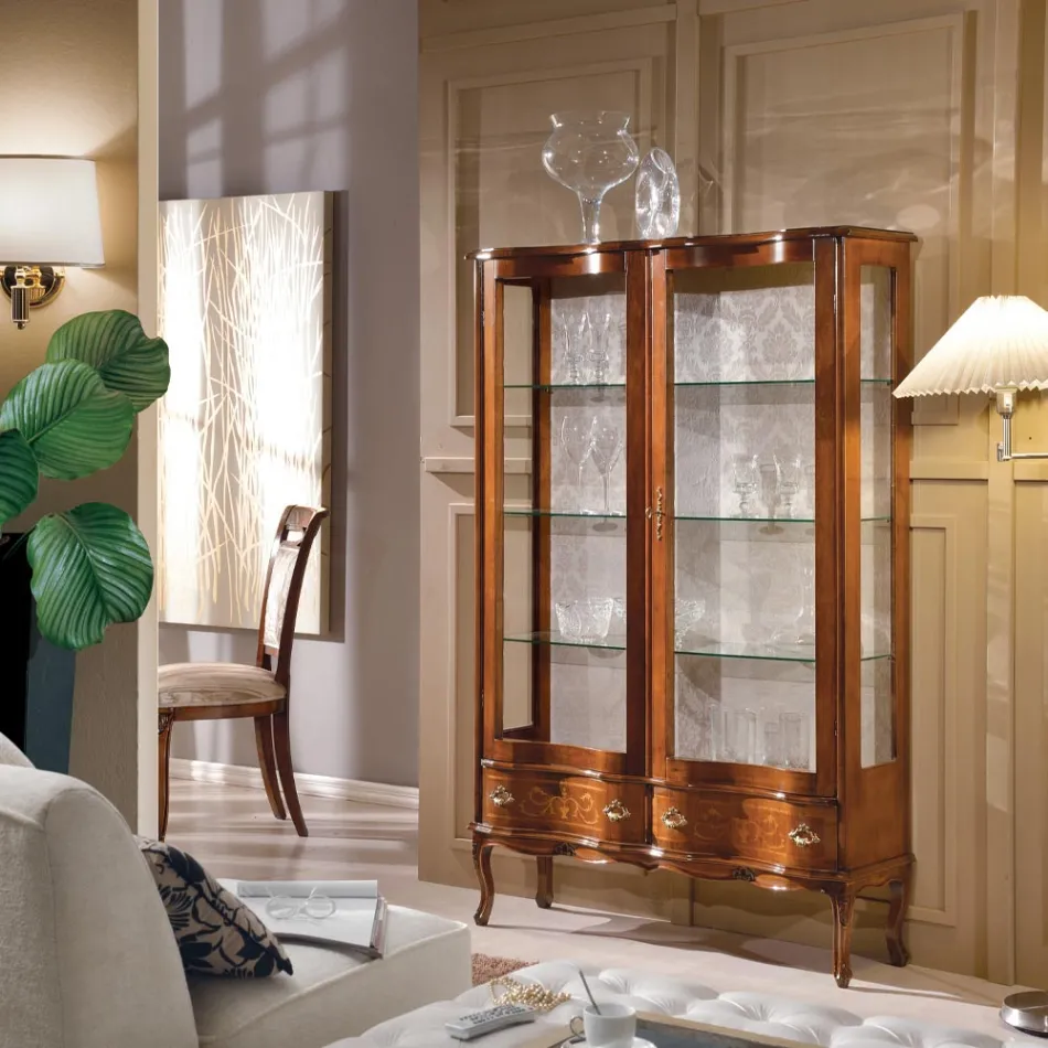 Classic Style Wooden Showcase with Doors and Drawers Made in Italy - Versaille Viadurini
