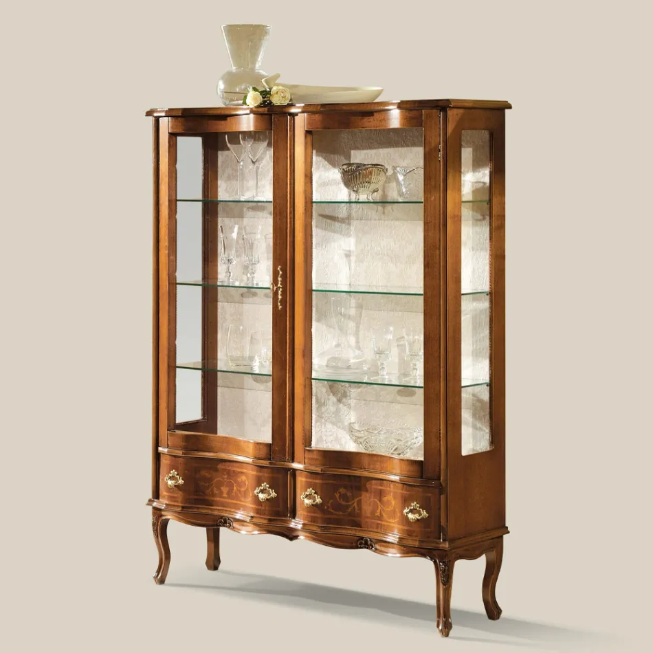 Classic Style Wooden Showcase with Doors and Drawers Made in Italy - Versaille Viadurini