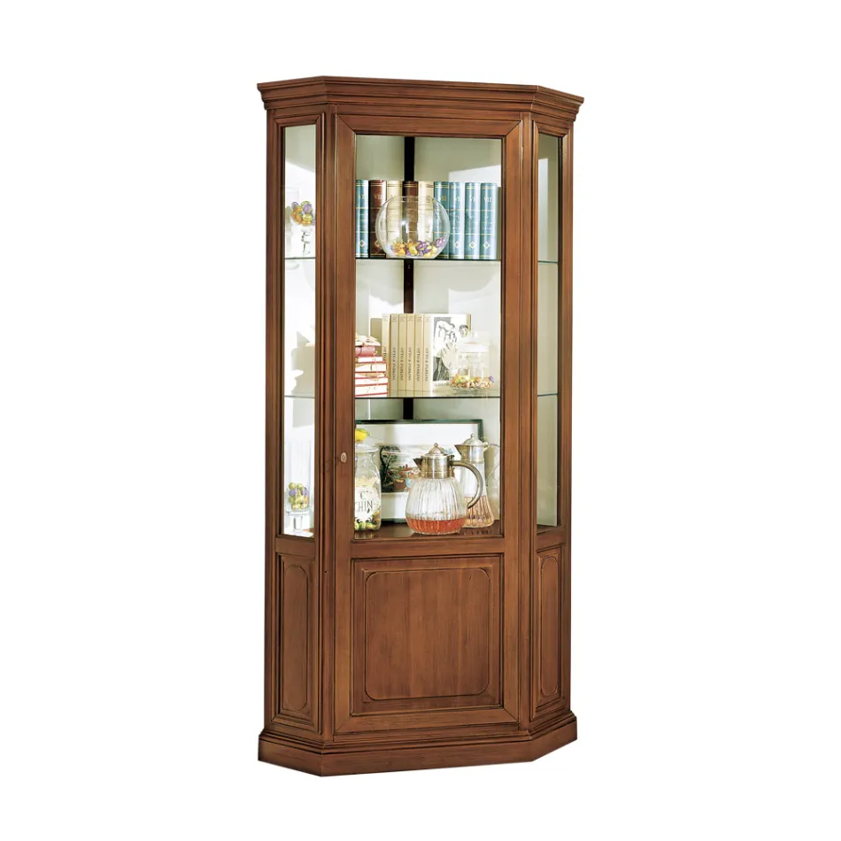 Corner Display Cabinet with 1 Door and 2 Glass Shelves Made in Italy - Denka Viadurini