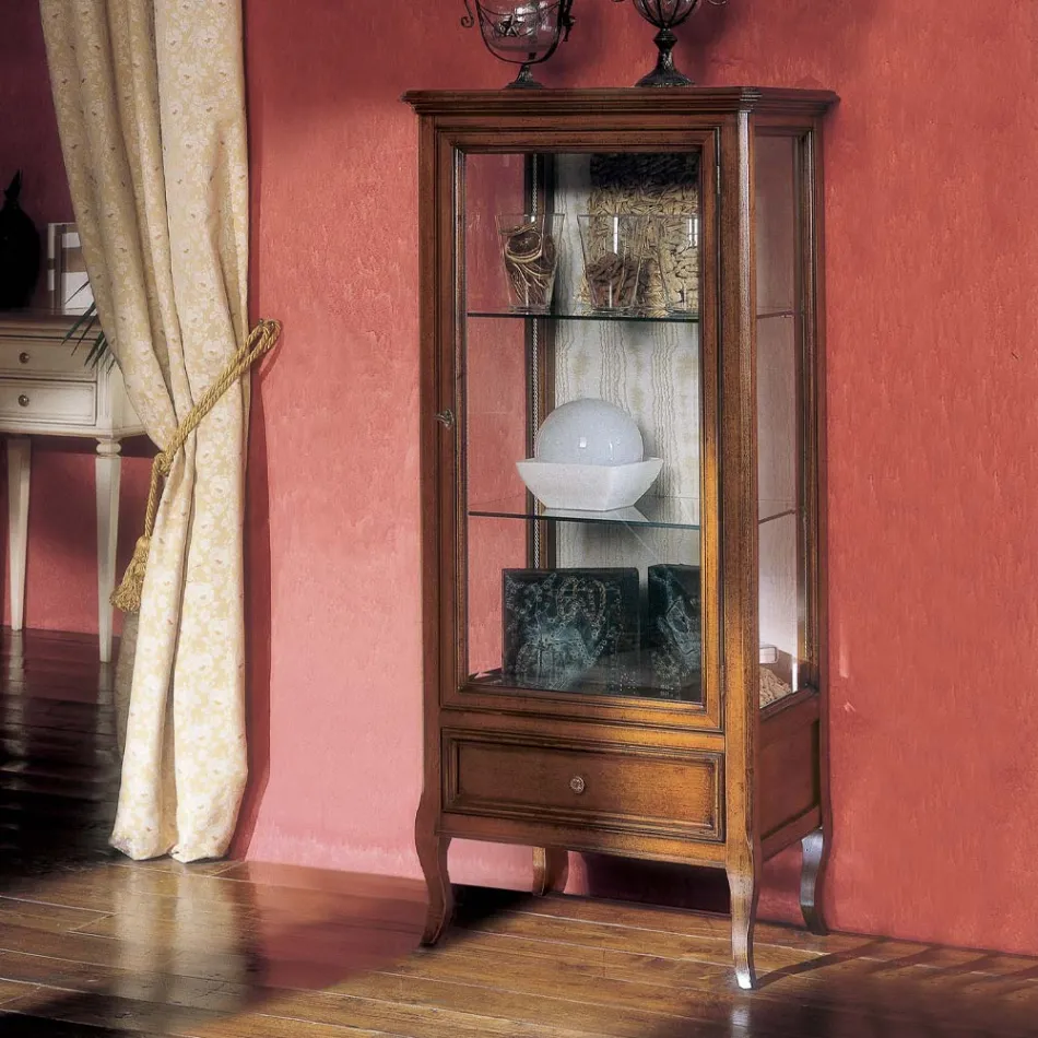 Showcase with 1 Drawer, 1 Door and Glass Shelves Made in Italy - Anansi Viadurini