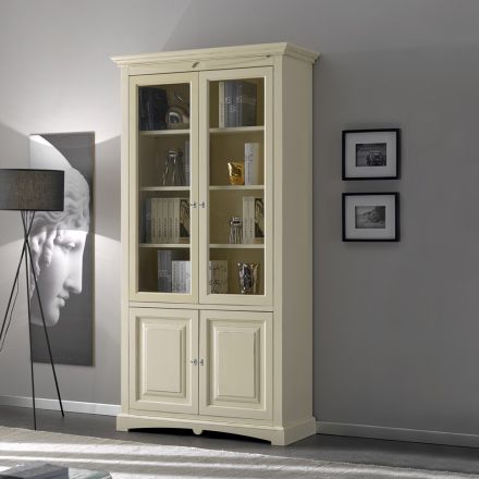Display cabinet with 2 wooden doors and 2 glass doors Made in Italy - Fenrir Viadurini