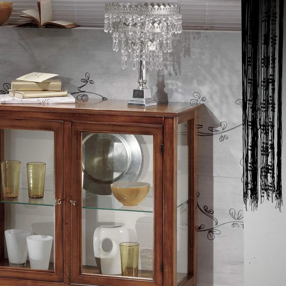 Showcase with Glass Shelves and Upholstered Back Made in Italy - Assur Viadurini