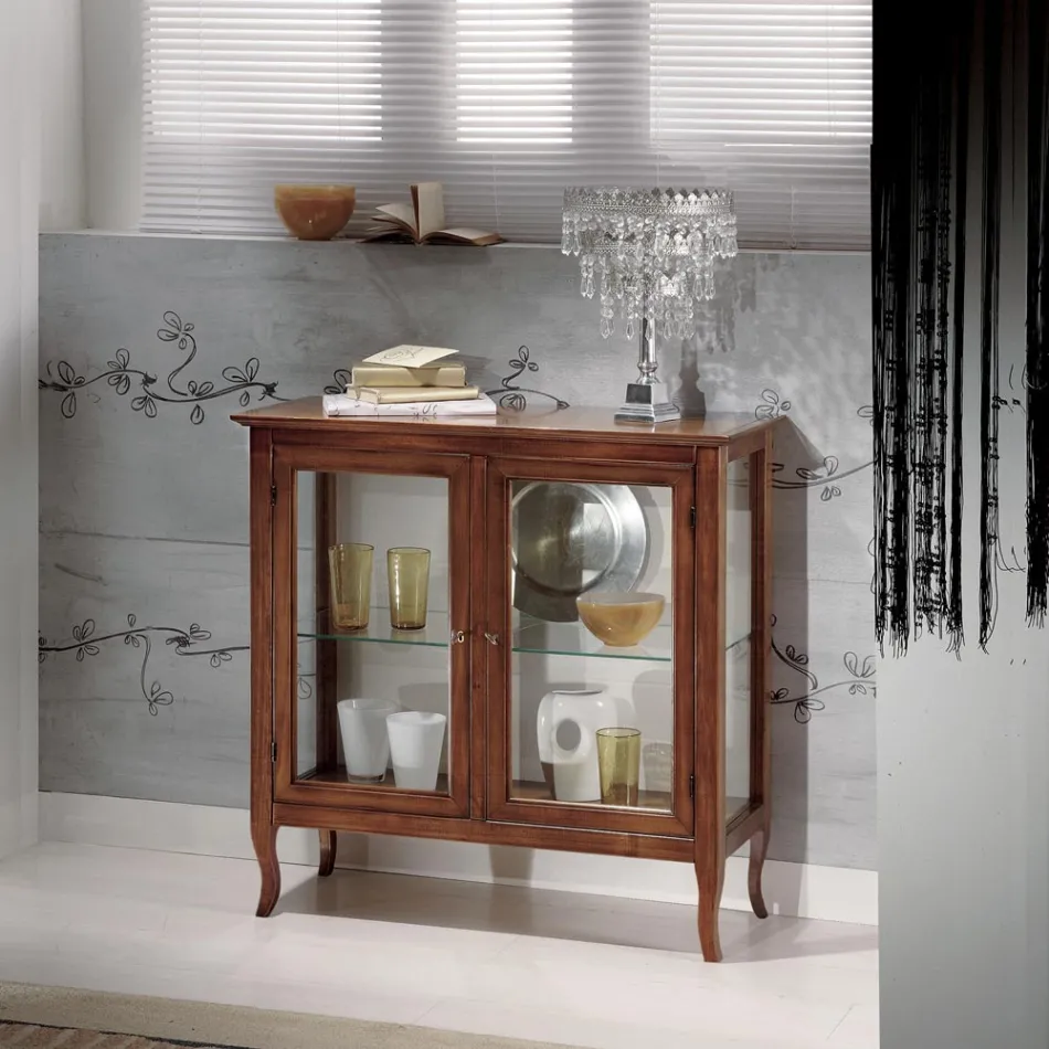 Showcase with Glass Shelves and Upholstered Back Made in Italy - Assur Viadurini